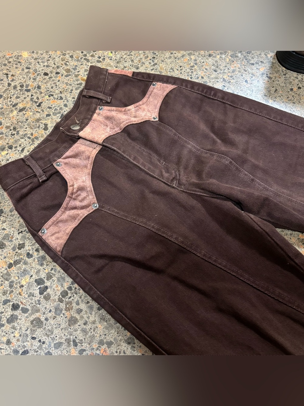 RoughRider by Circle T Western Jeans (Women’s 3/4, Waist 24) Denim, Suede, Brown
